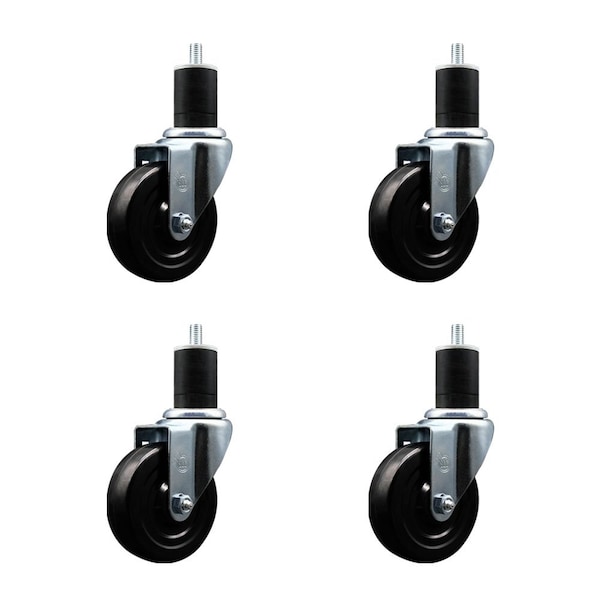 4'' Hard Rubber Wheel Swivel 1-3/4'' Expanding Stem Caster, 4PK